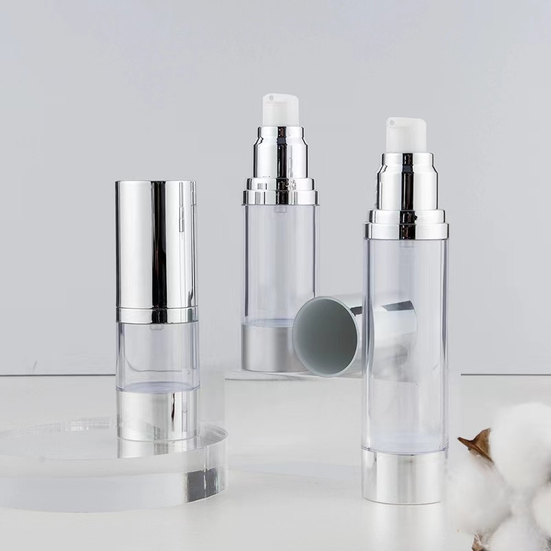 Luxury Skincare Bottles - Bright/Matte Silver Vacuum Bottle Pump Airless